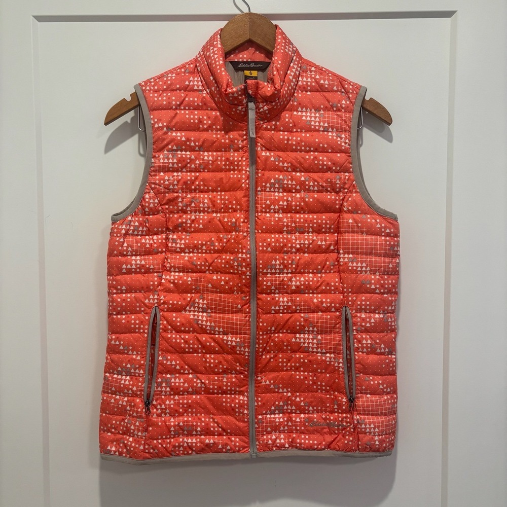 Eddie Bauer Travex EB700 Womens Small Orange Geometric Down Puffer Vest